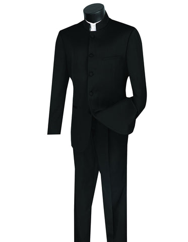 Mens 5 Button Mandarin Collar Tuxedo Suit in Black