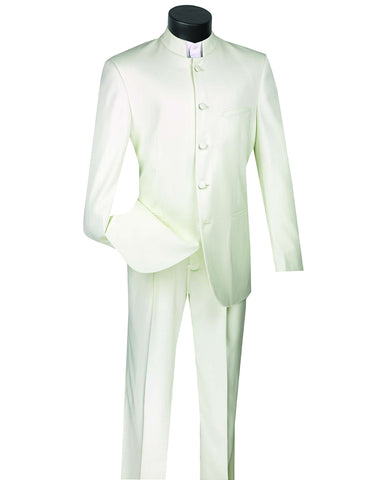Mens 5 Button Mandarin Collar Tuxedo Suit in Ivory