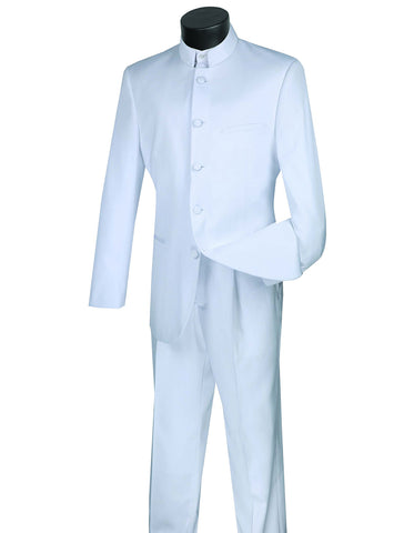 Mens 5 Button Mandarin Collar Tuxedo Suit in White
