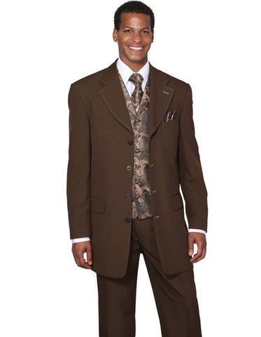 Mens 4 Button Wide Notch Lapel Fashion Zoot Suit in Brown