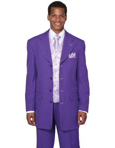 Mens 4 Button Wide Notch Lapel Fashion Zoot Suit in Purple