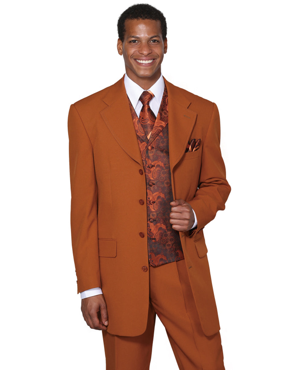 Mens 4 Button Wide Notch Lapel Fashion Zoot Suit in Rust