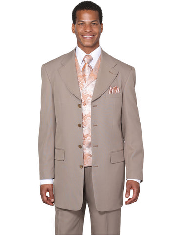Mens 4 Button Wide Notch Lapel Fashion Zoot Suit in Tan