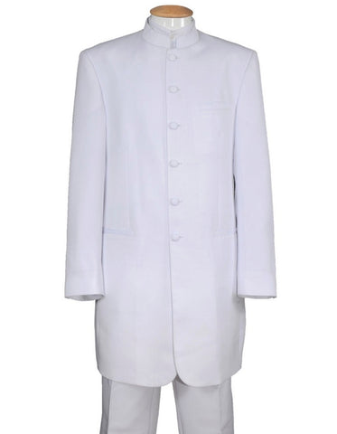Mens 6 Button Long Style Mandarin Collar tuxedo in White