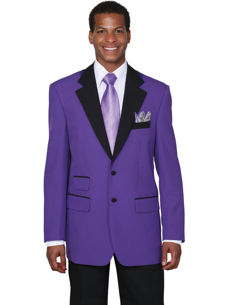 Mens 2 Button Black Lapel Prom Tuxedo in Purple