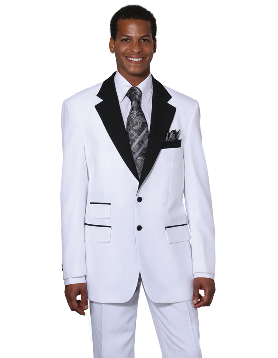 Mens 2 Button Black Lapel Prom Tuxedo in White