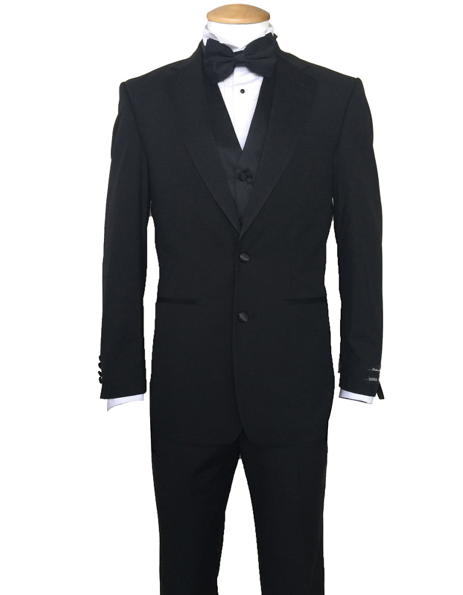 Mens Vested Traditional 2 Button Polyester Tuxedo in Black