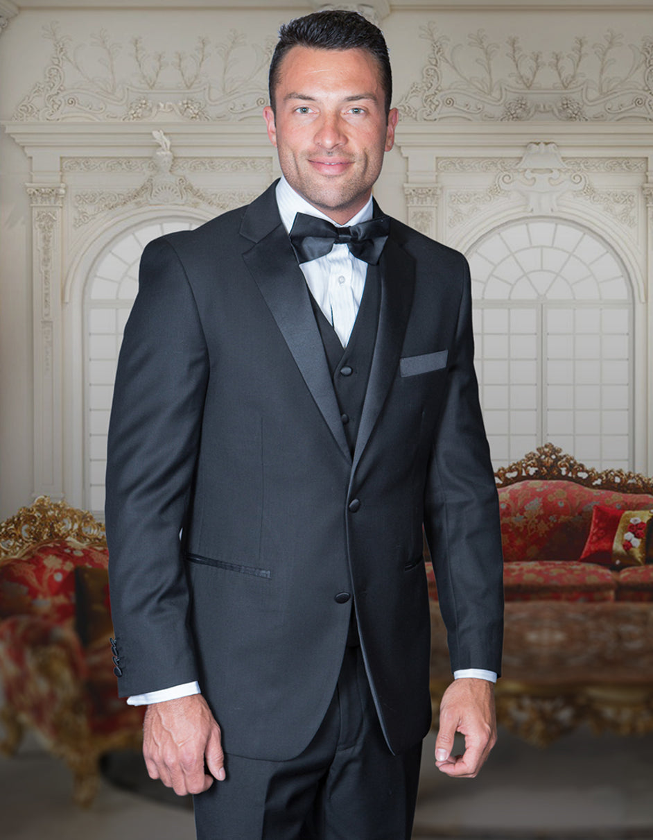 Mens 2 Button Classic Fit Vested Wedding Tuxedo in Black