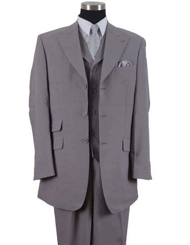 Mens 3 Button Peak Lapel Fashion Suit in Grey