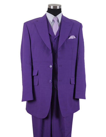Mens 3 Button Peak Lapel Fashion Suit in Purple