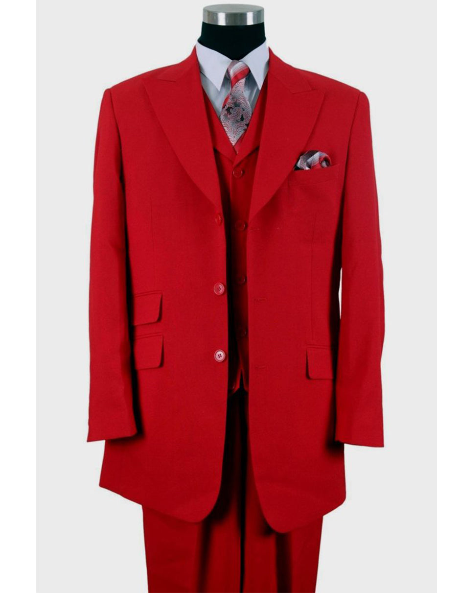 Mens 3 Button Peak Lapel Fashion Suit in Red
