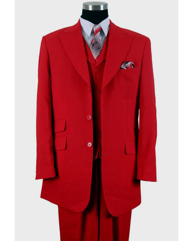 Mens 3 Button Peak Lapel Fashion Suit in Red