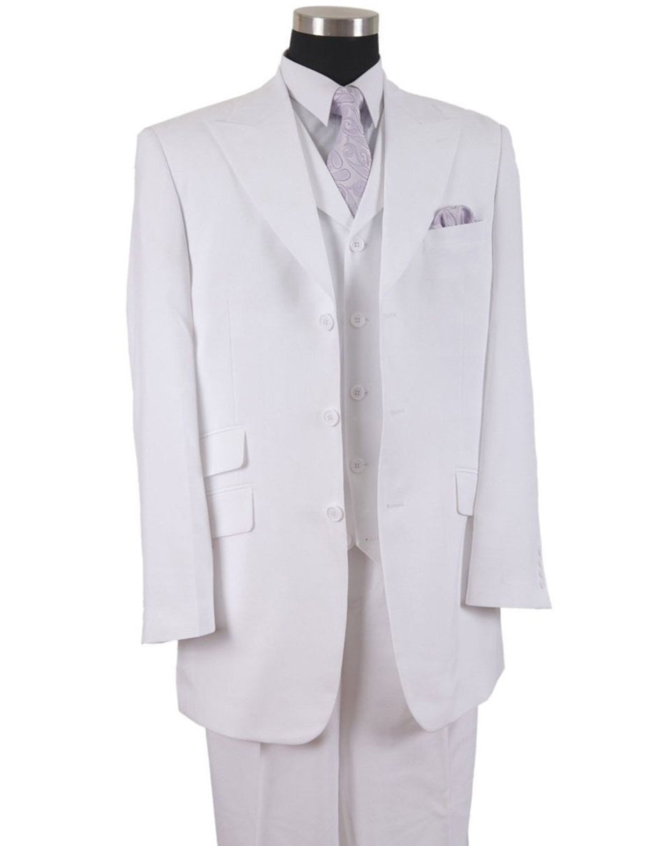 Mens 3 Button Peak Lapel Fashion Suit in White