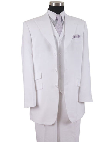 Mens 3 Button Peak Lapel Fashion Suit in White