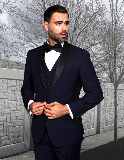Mens Vested Navy Shawl Tuxedo