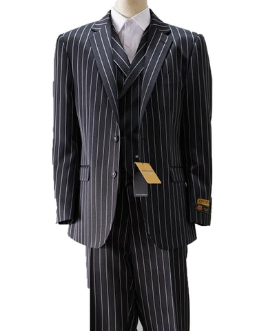 Mens Vested Gangster Pinstripe Suit in Black & White
