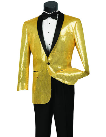 Mens 1 button Sequin Shawl Tuxedo in Gold