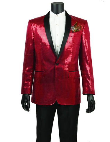Mens 1 button Sequin Shawl Tuxedo in Red
