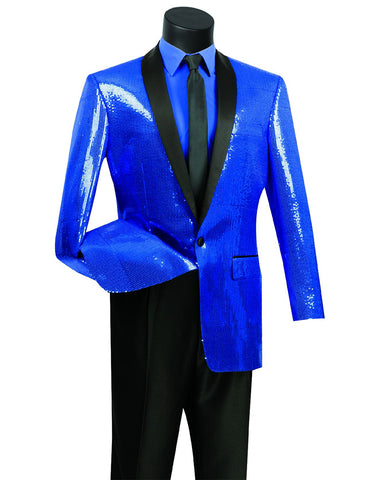 Mens 1 button Sequin Shawl Tuxedo in Royal Blue