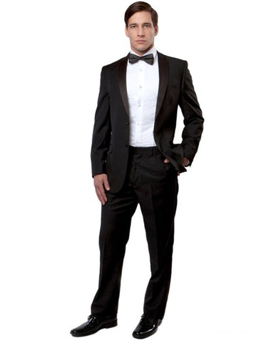 Mens Modern Fit 2 Button Notch Wool Tuxedo in Black - Men's Tuxedo USA