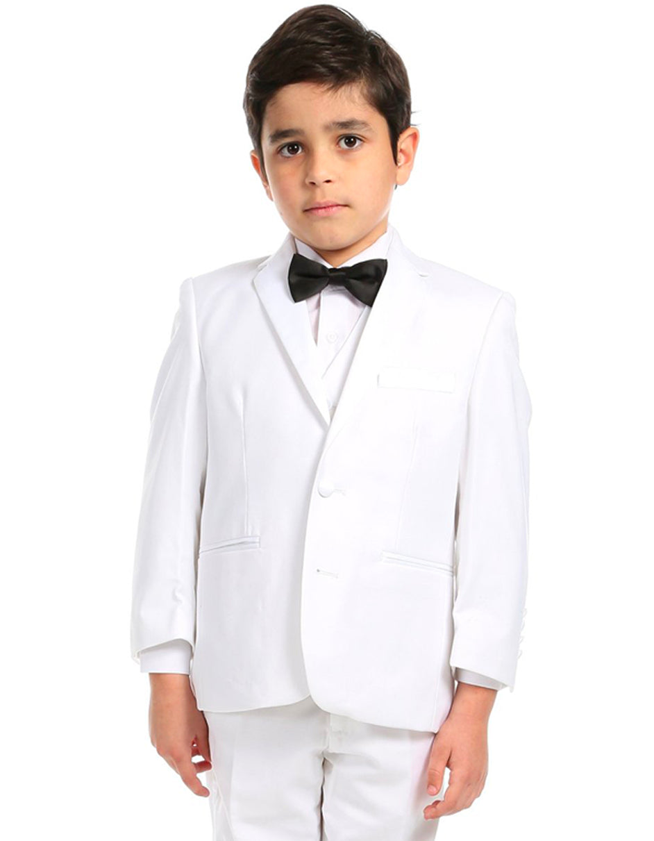 Boys 2 Button Vested Notch Collar Wedding Tuxedo in White