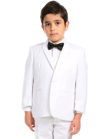 Boys 2 Button Vested Notch Collar Wedding Tuxedo in White