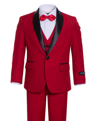 Copy of Boys Vested Shawl Collar Tuxedo in Red