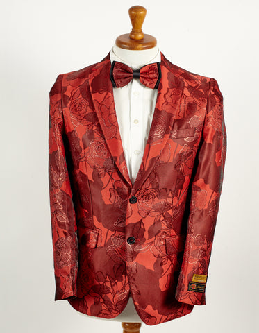 Mens 2 Button Red Floral Paisley Prom & Wedding Blazer - Men's Tuxedo USA