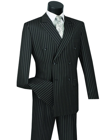 Mens Double Breasted Gangster Pinstripe Suit in Black