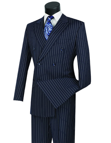 Mens Double Breasted Gangster Pinstripe Suit in Navy Blue