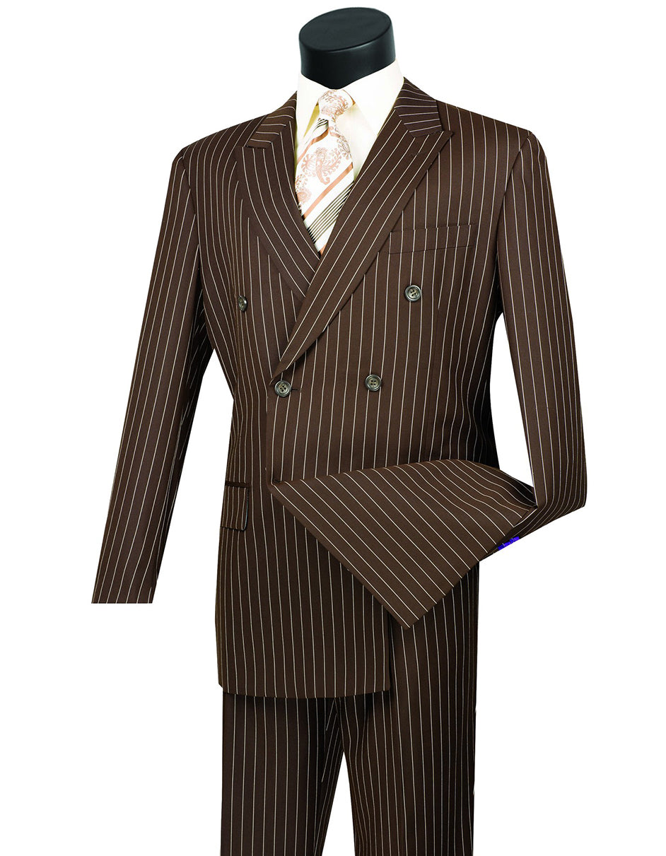 Mens Double Breasted Gangster Pinstripe Suit in Brown
