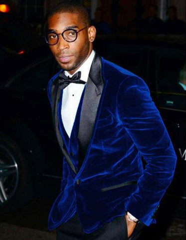 Men Navy Blue Velvet Suits Designer Wedding Dinner Party Wear Suits  (Coat+Pant)