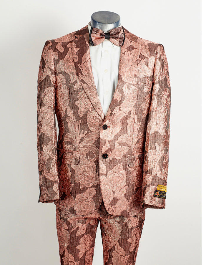 Mens 2 Button Dusty Rose & Pink Floral Paisley Prom & Wedding Tuxedo - Men's Tuxedo USA