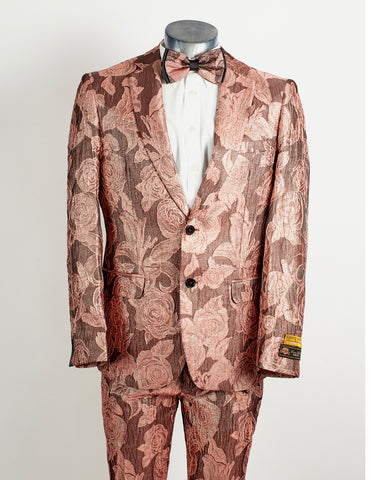 Mens 2 Button Dusty Rose & Pink Floral Paisley Prom & Wedding Tuxedo