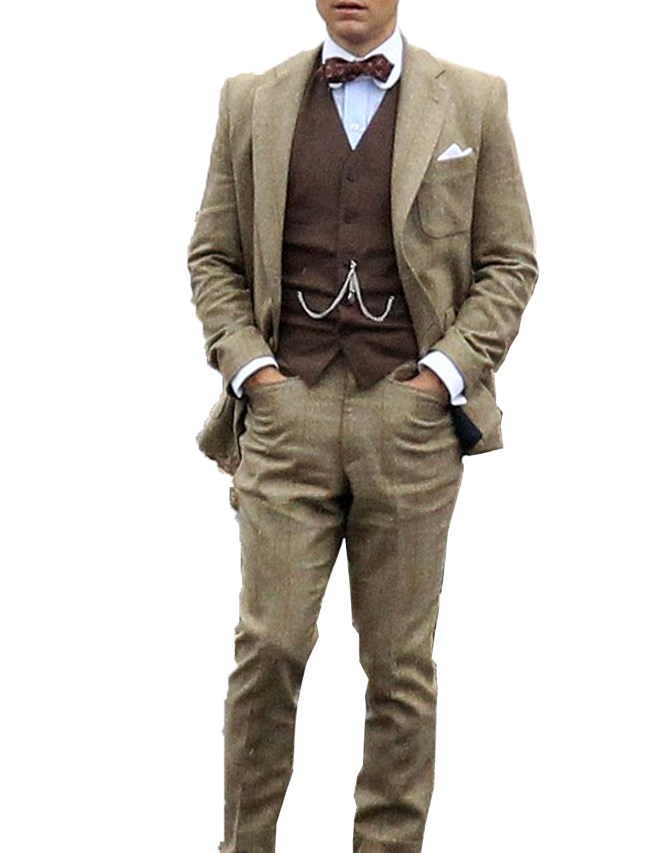Mens Vested Great Gatsby | Leonardo Dicaprio Suit in Taupe, 52 Regular / Taupe
