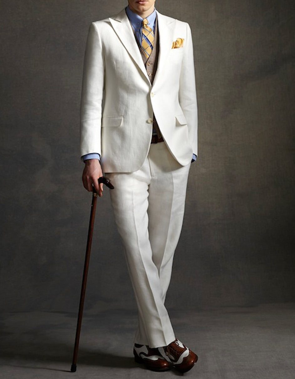 34 Mens The Great Gatsby Vested Peak Lapel Suit in Ivory with