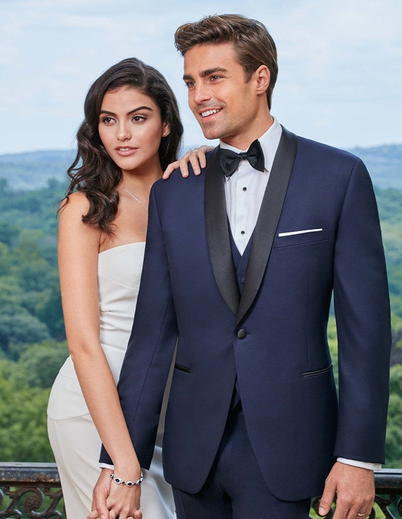 34 Mens Designer One Button Shawl Tuxedo in Navy - Main Image