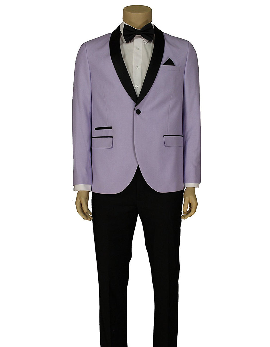 Mens Slim Fit 1 Button Shawl Lapel Prom Tuxedo in Lavender