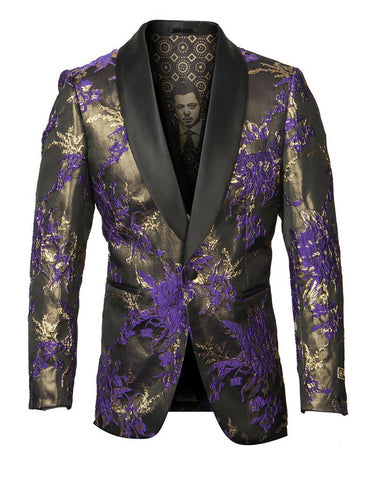 Mens Empire Purple Floral Shawl Dinner Jacket