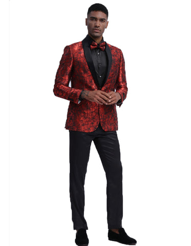 Mens Empire Red Floral Shawl Dinner Jacket