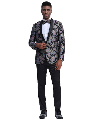 Mens Empire Prom Blazer in Lavender & Black Floral Pattern