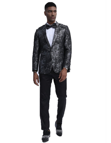 Mens Empire Patterned Blazer in Black & Silver - Men's Tuxedo USA