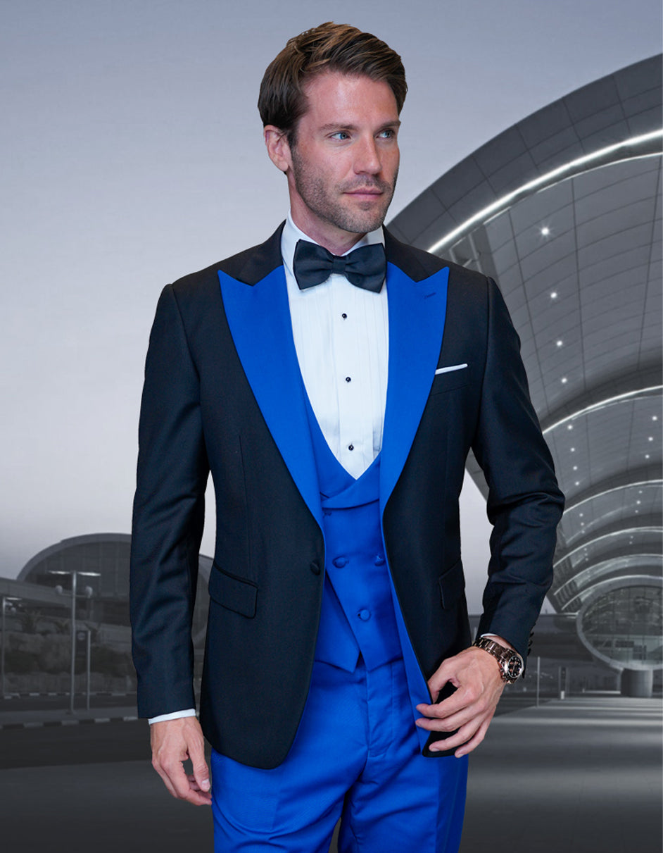 Men Sequin Suit Jacket Slim Fit Peak Lapel Contrast Color One