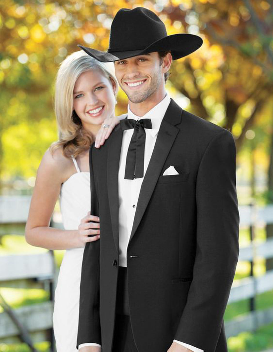 Mens 1 Button Western Cowboy Wedding Tuxedo Black