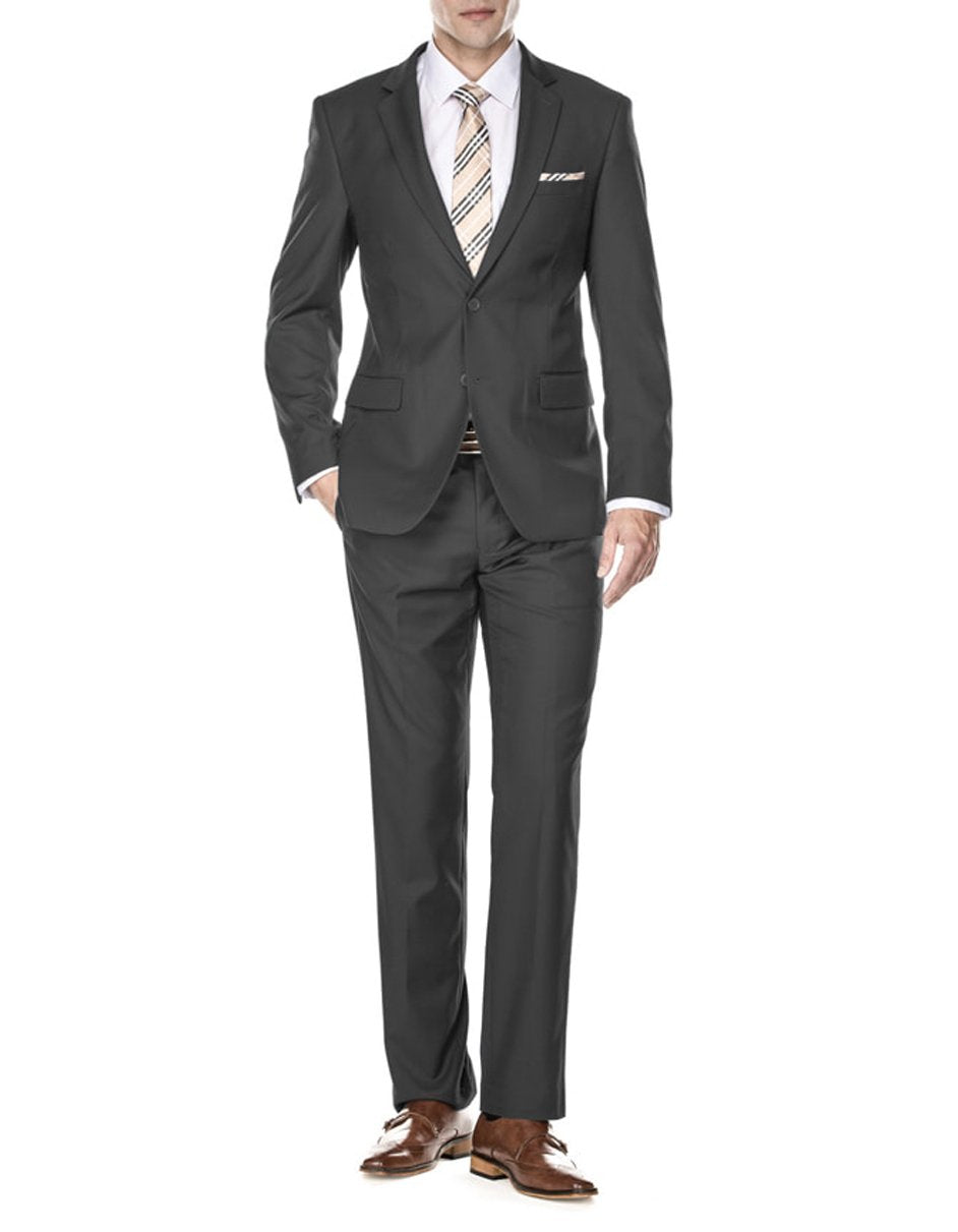 Mens 2 Button Modern Fit Funeral Suit Charcoal Grey