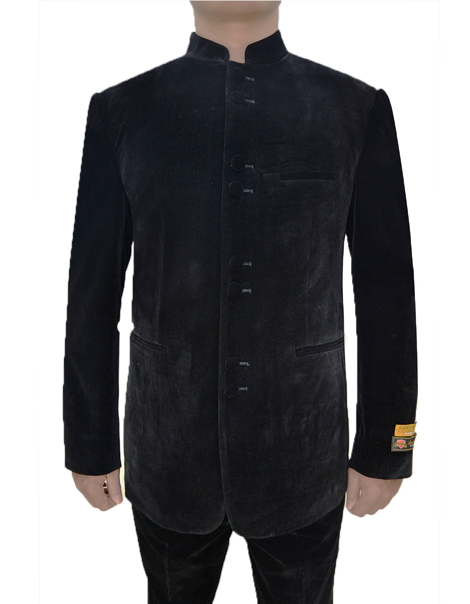 Mens 8 Button Mandarin Collar Tuxedo in Black Velvet