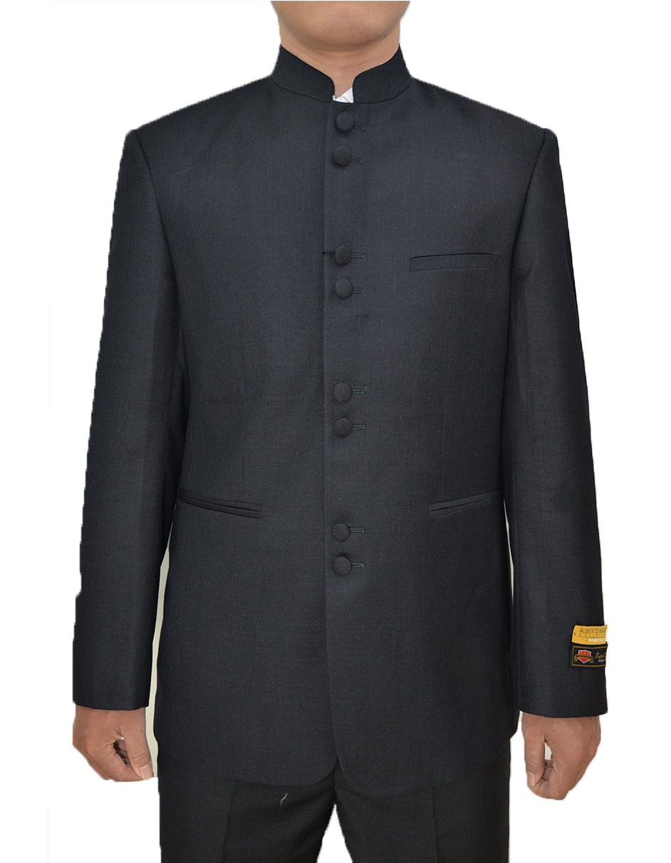 Mens 8 Button Mandarin Collar Wedding Tuxedo in Black