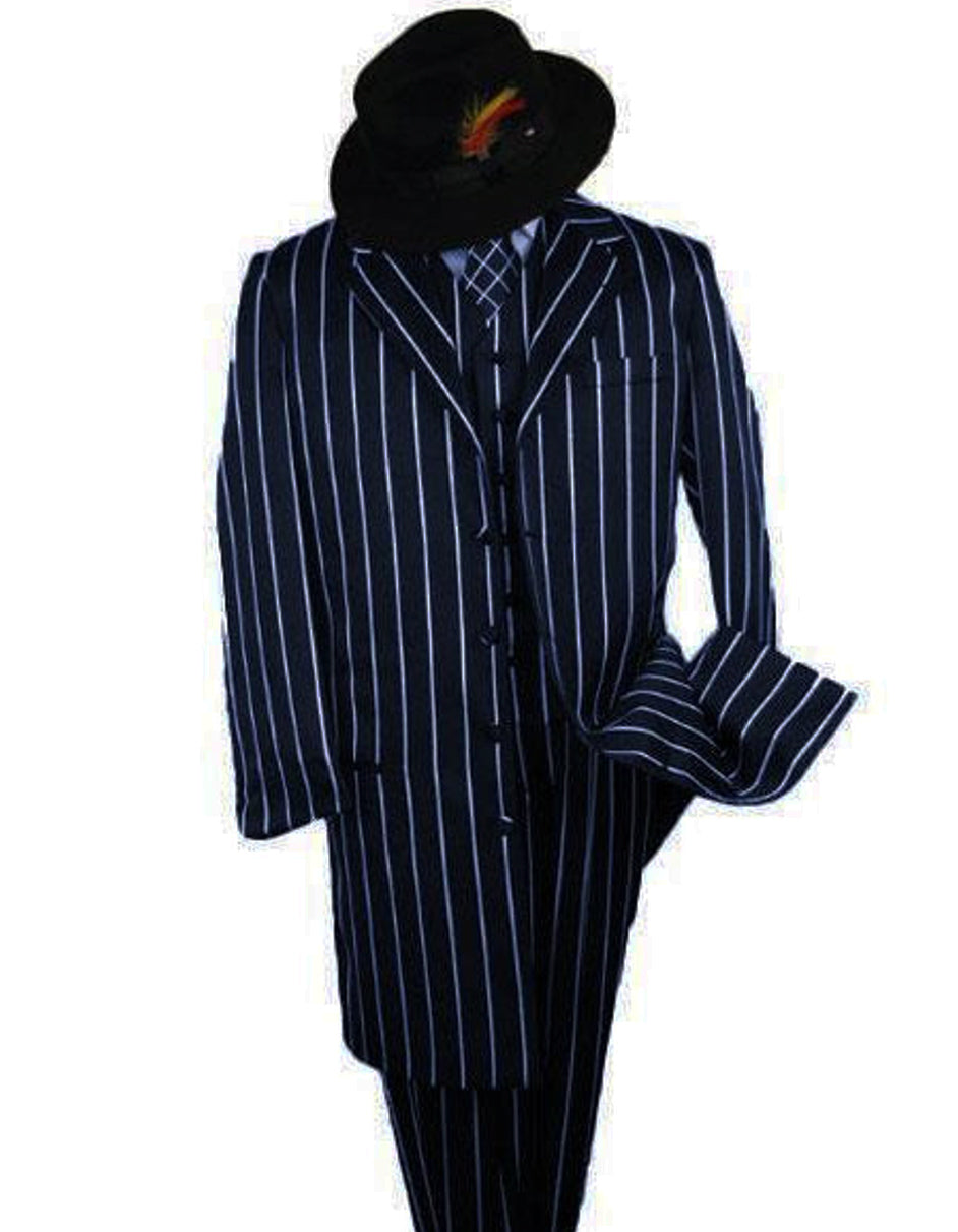 Mens Gangster Zoot Suit in Black & White Chalk Stripe