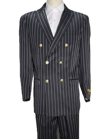 Mens Double Breasted Bold Pinstripe in Black & White