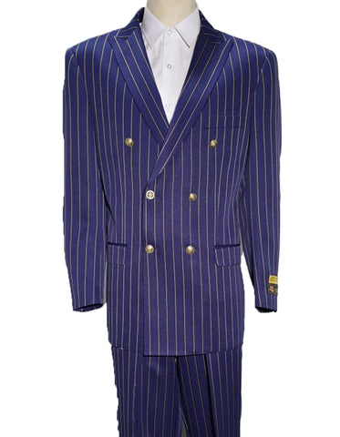 Mens Double Breasted Bold Pinstripe in Purple & White